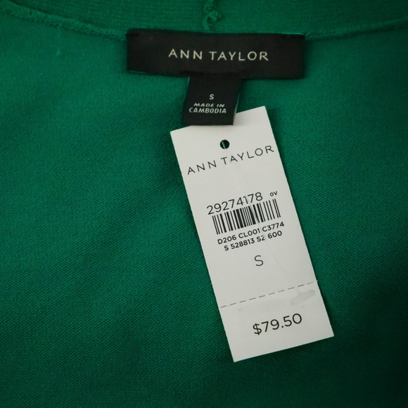Ann Taylor Size Small S Green Ruffle Hem Open Front 3/4 Sleeve Cardigan Sweater - Picture 3 of 5